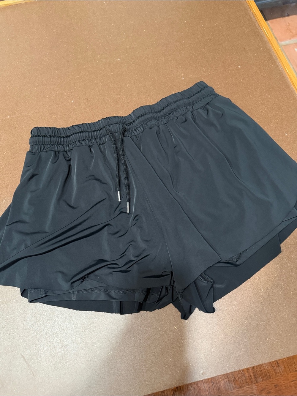 Black Women's Athletic Double-Layer Running Shorts with Drawstring Waist
